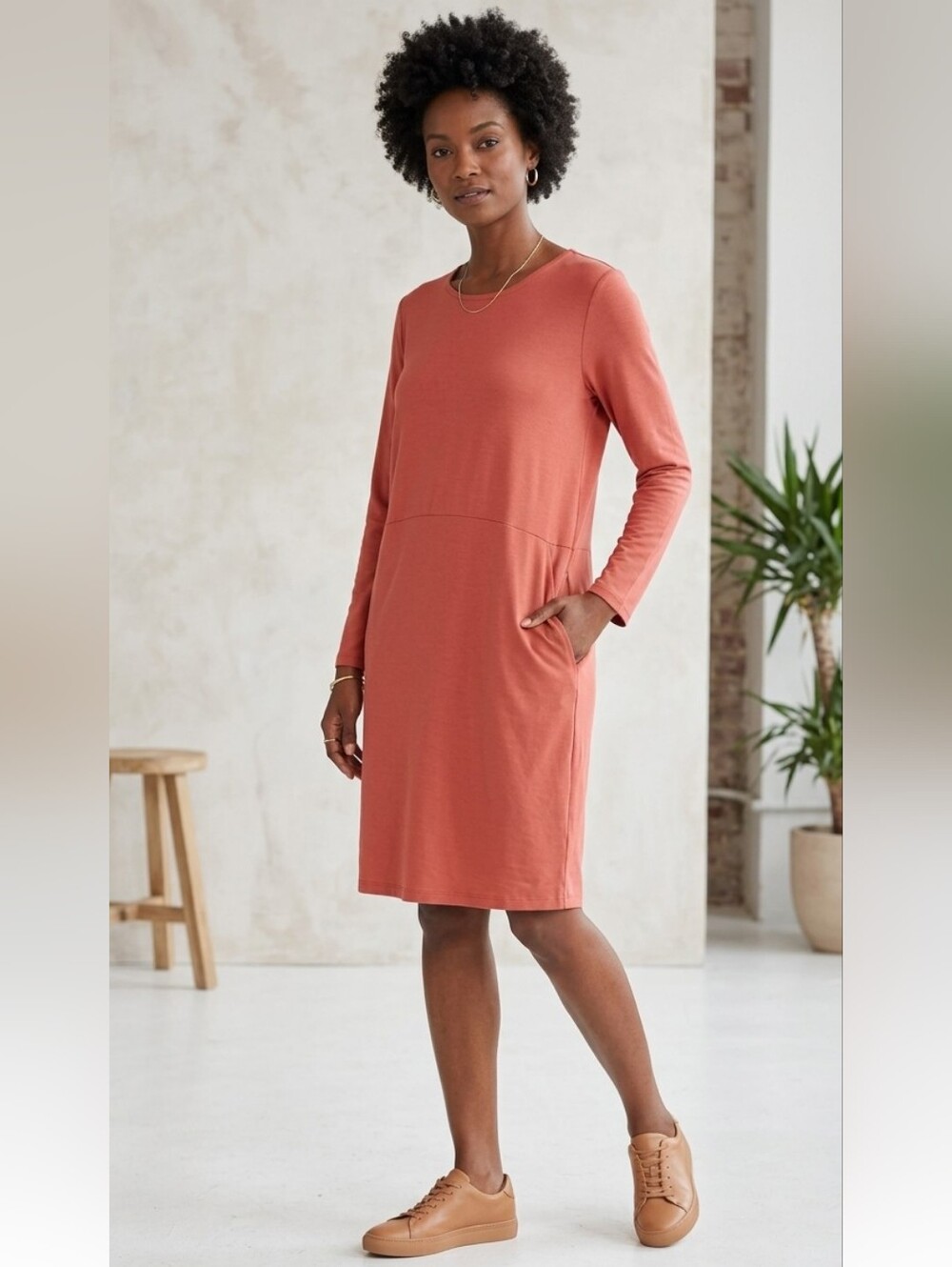Eileen Fisher Women's Coral Midi Dress w/Pockets Size XXS